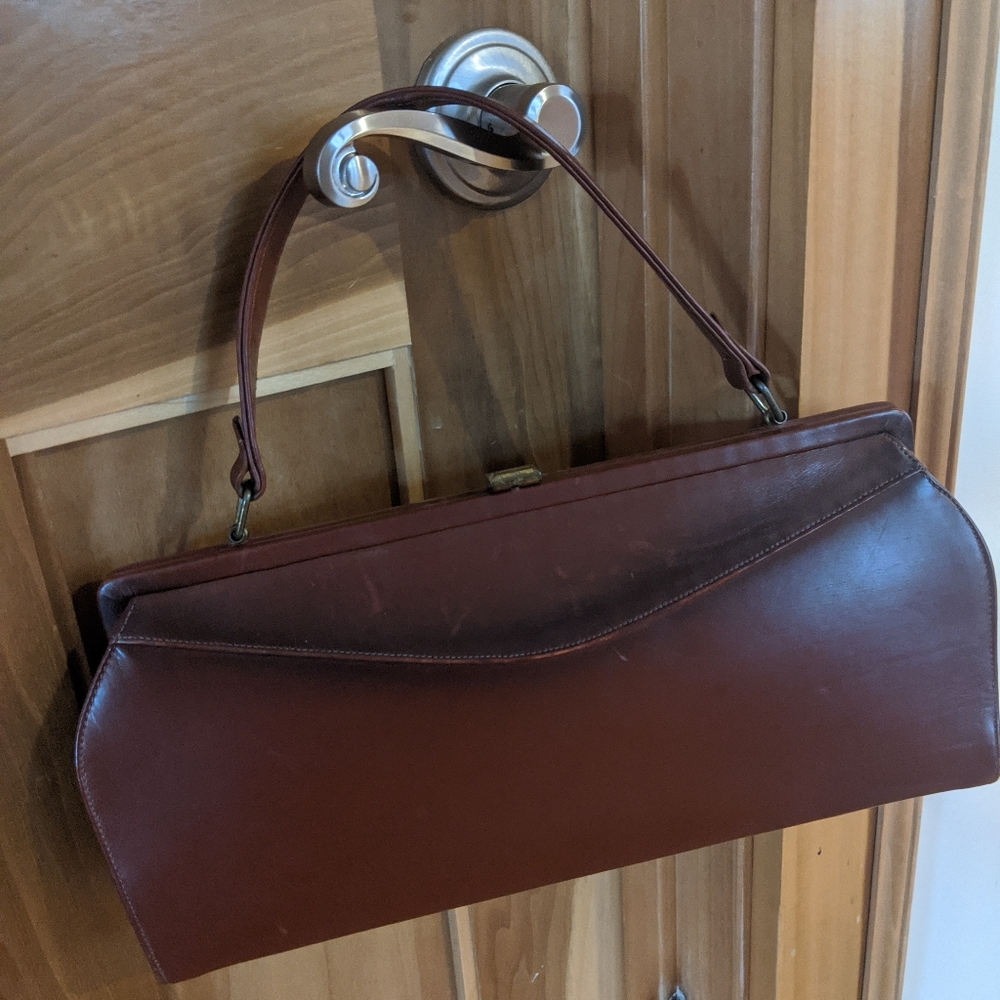 Vintage Brown Leather Clutch/Purse Handbag Leather Strap